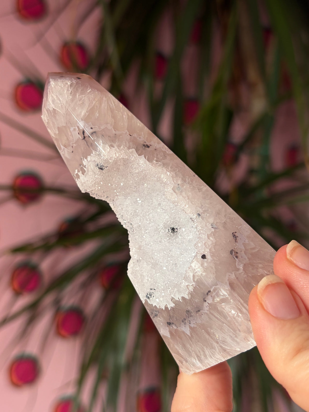 Sparkly druzy agate obelisk
