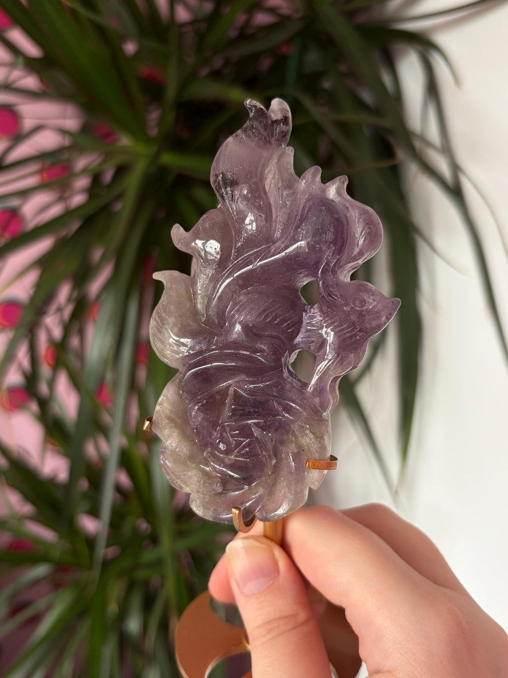 Amethyst Nine Tail Fox on Custom Stand
