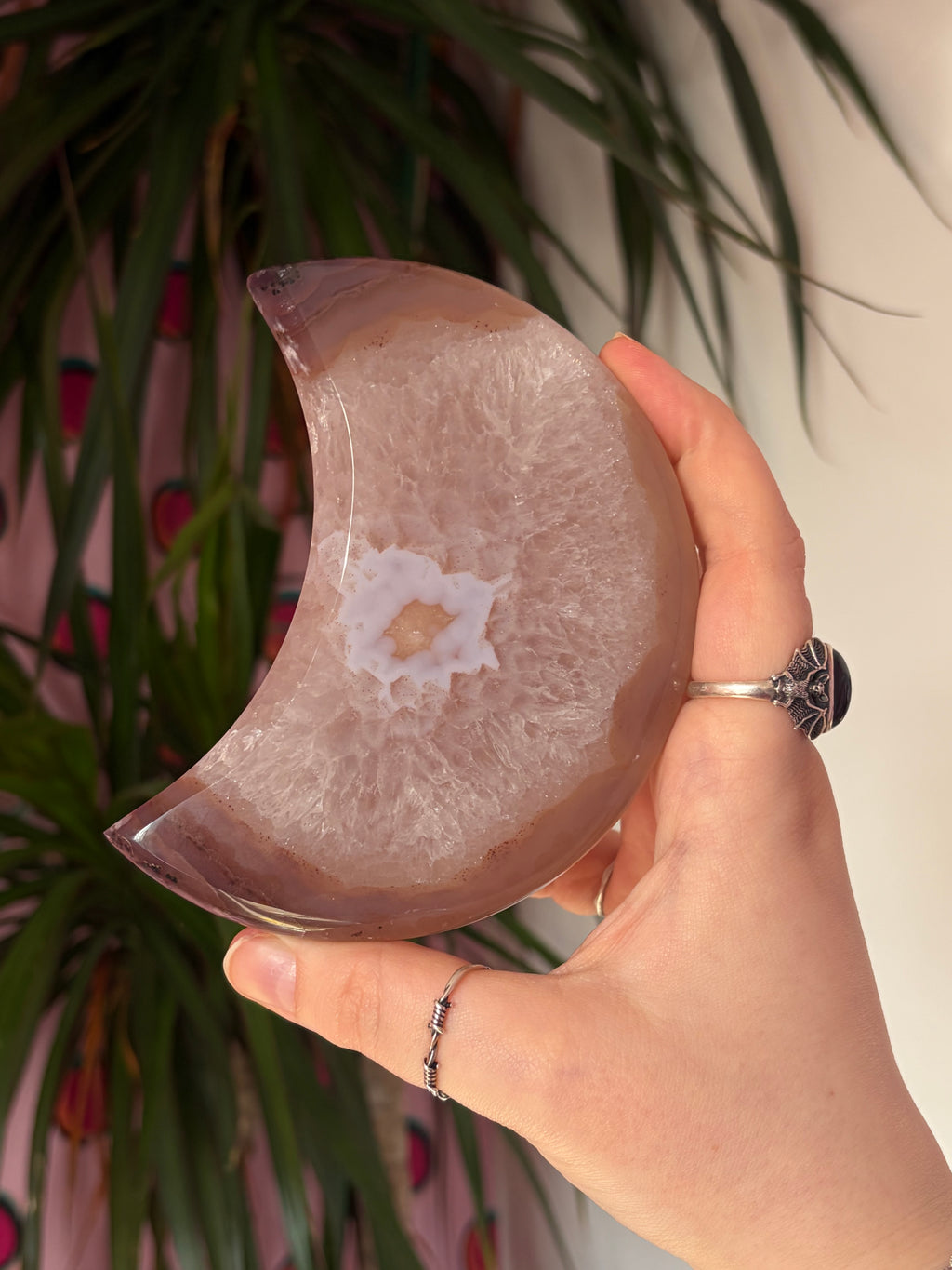 Big Druzy Agate Moon on stand