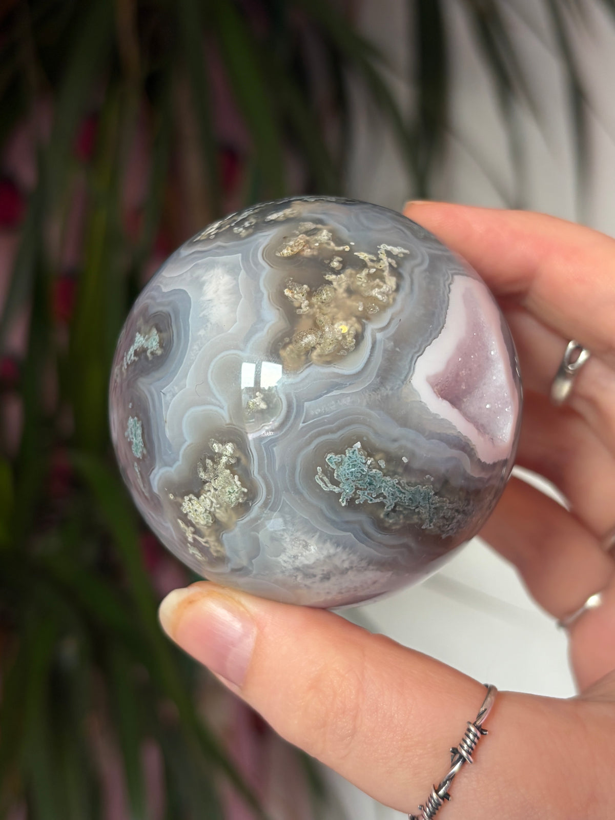 Moss Agate Sphere with Amazing Banding
