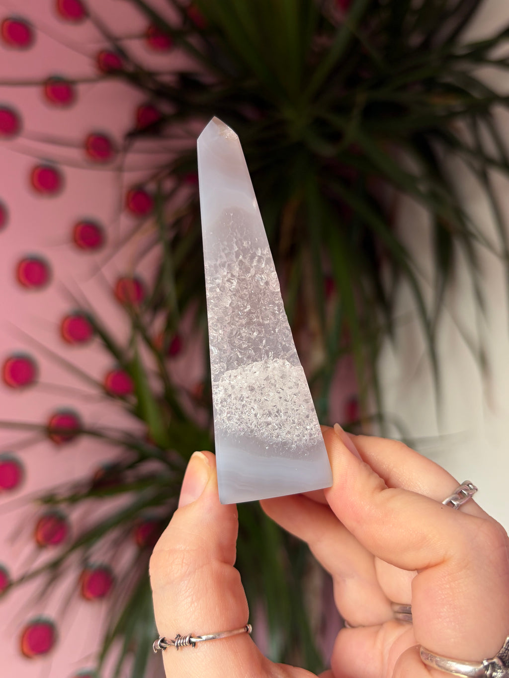 Blue toned druzy agate obelisk
