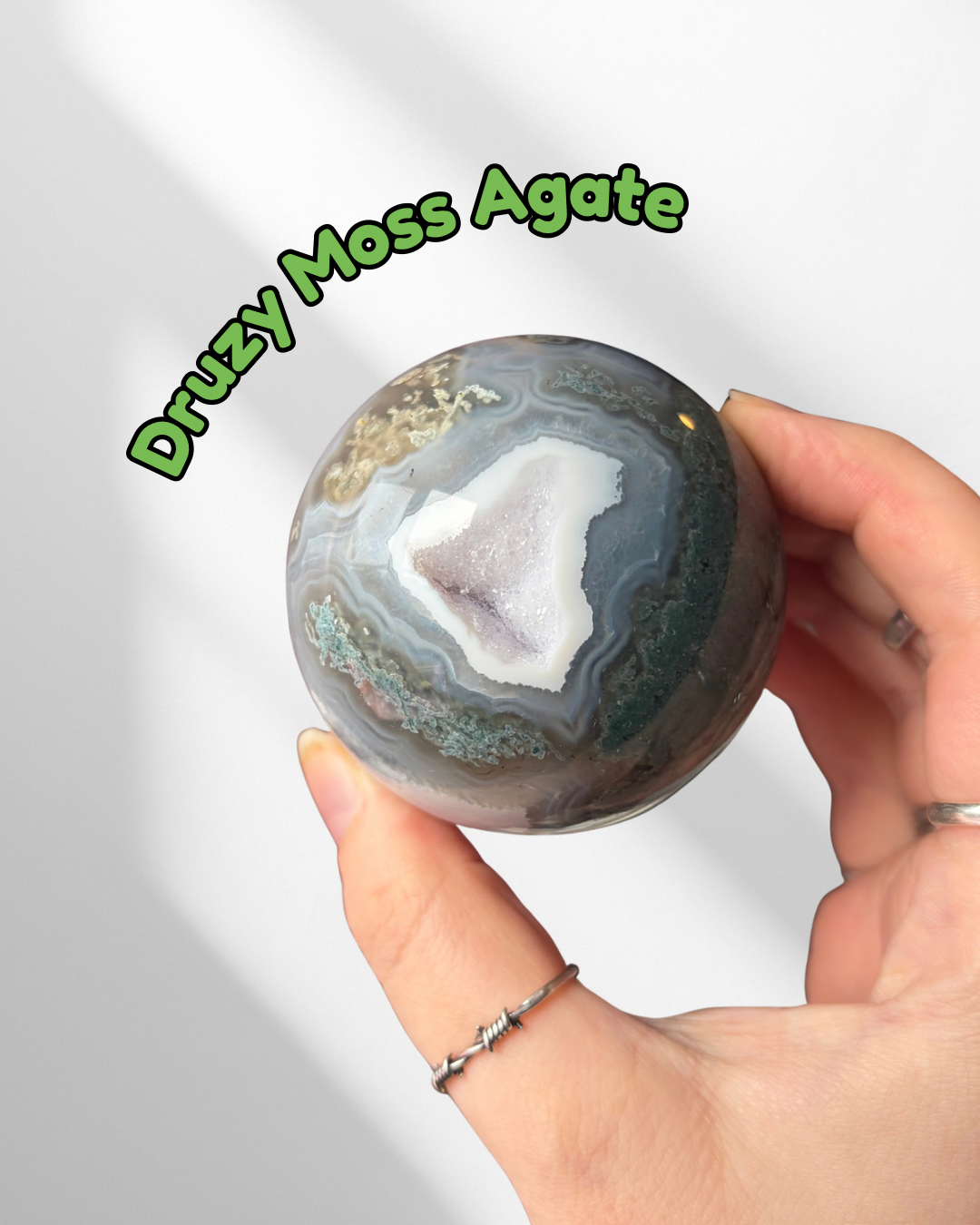 Moss Agate Sphere with Amazing Banding