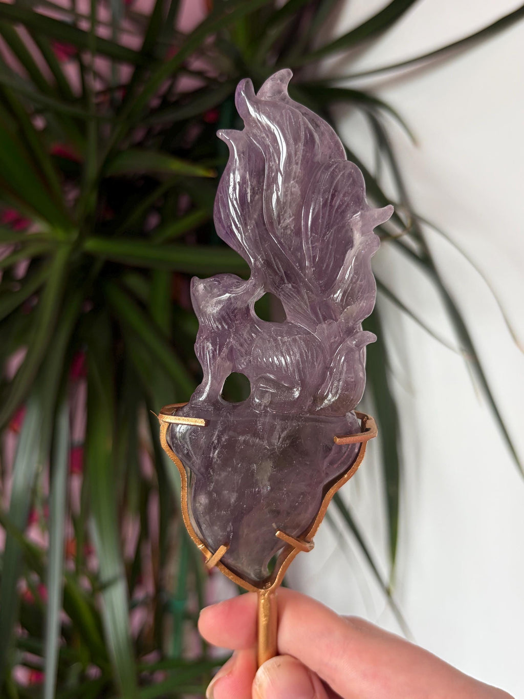 Amethyst Nine Tail Fox on Custom Stand