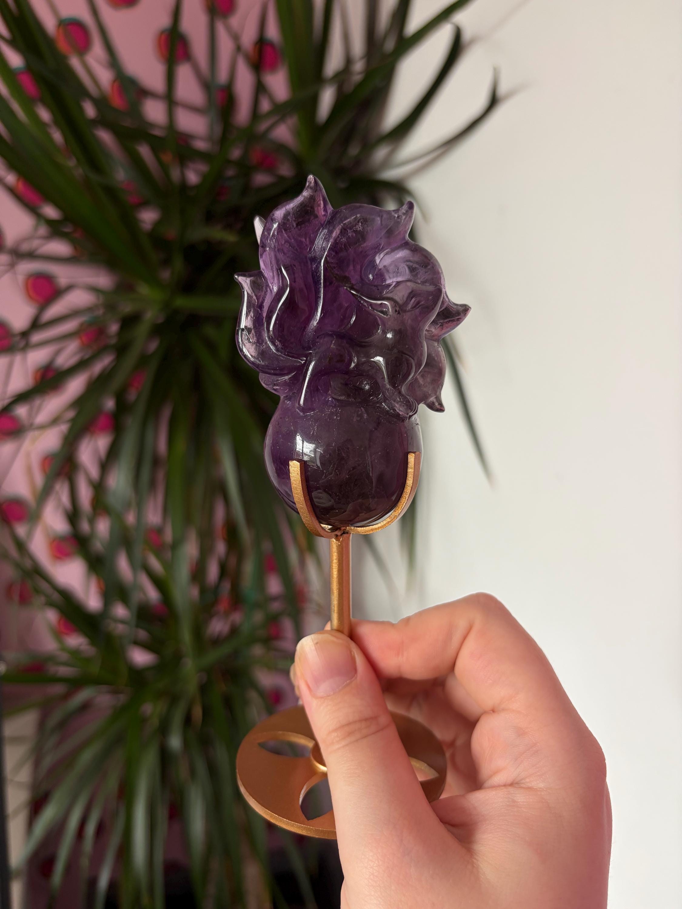 Amethyst Nine Tail Fox on Custom Stand