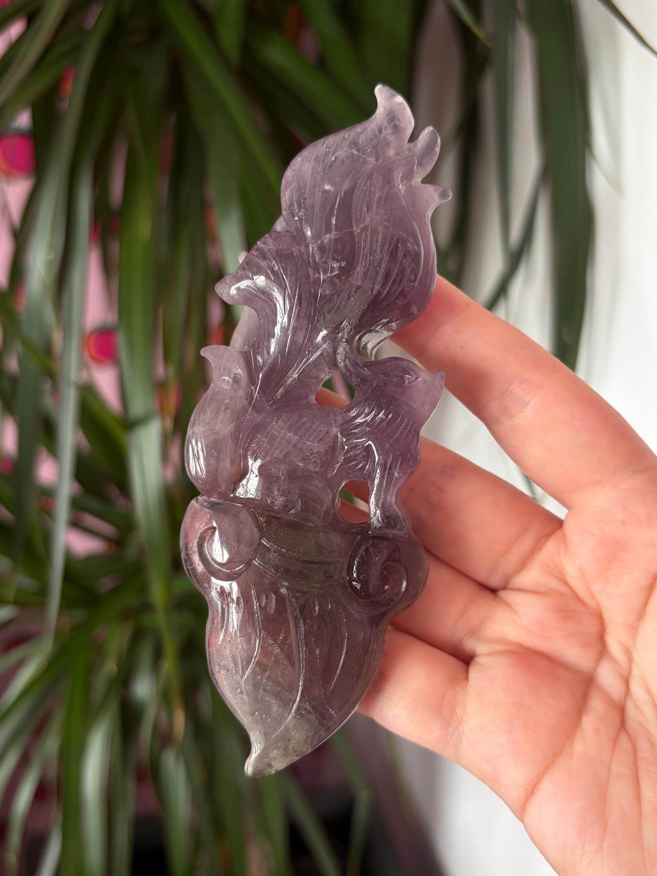 Amethyst Nine Tail Fox on Custom Stand