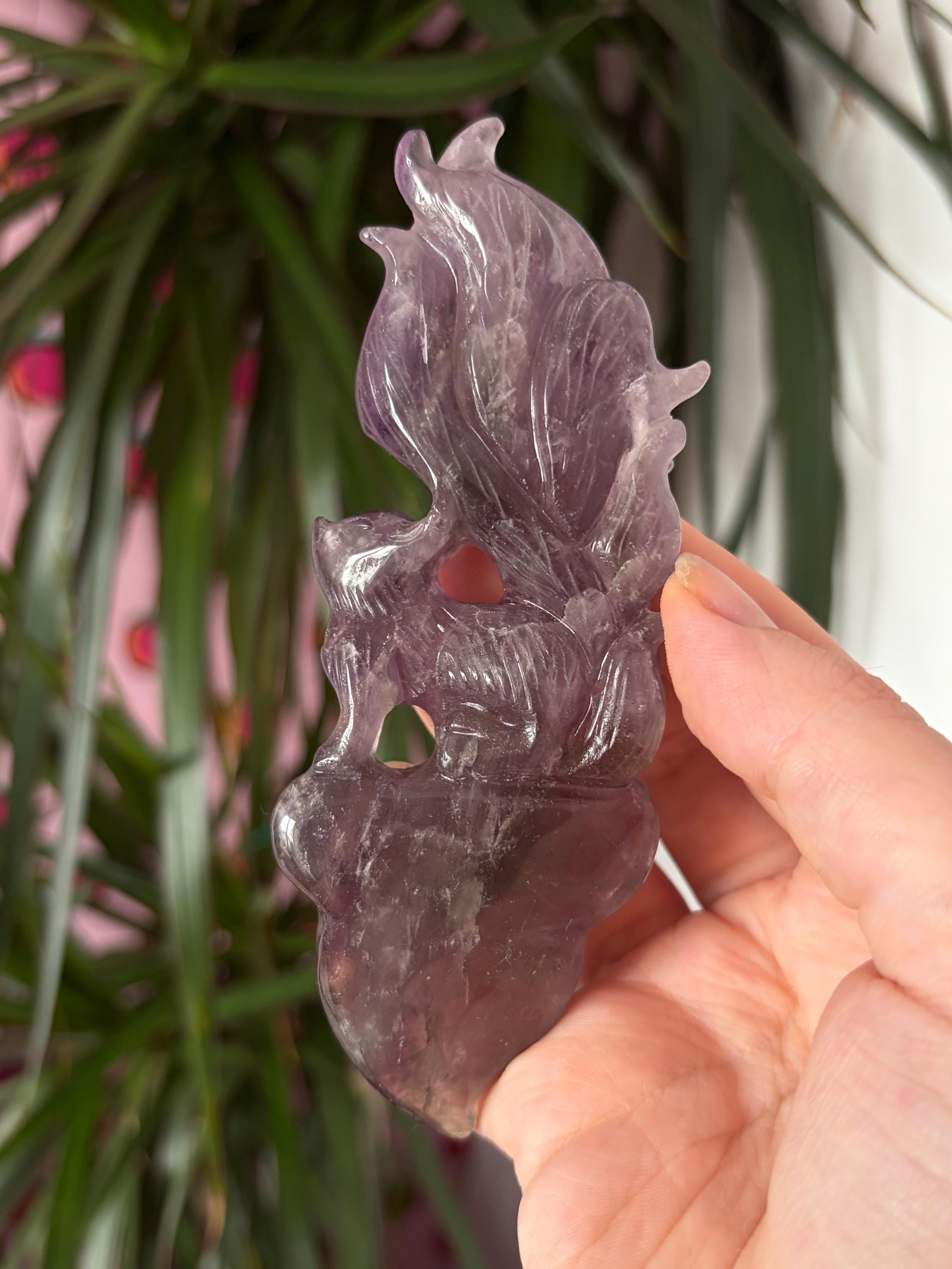 Amethyst Nine Tail Fox on Custom Stand