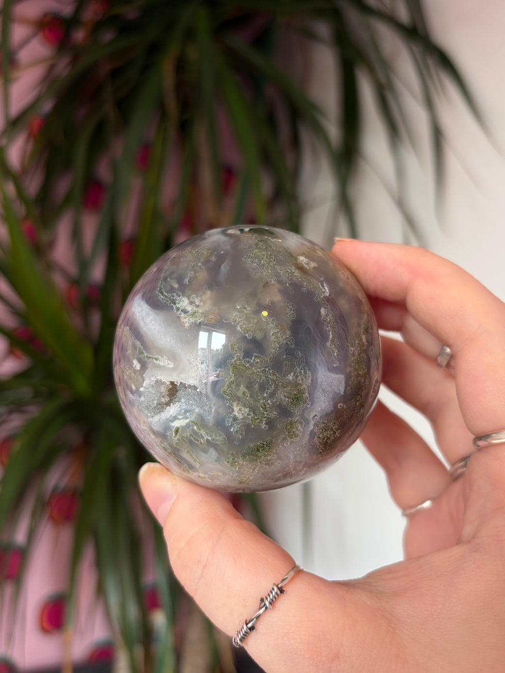 Druzy Moss Agate Sphere