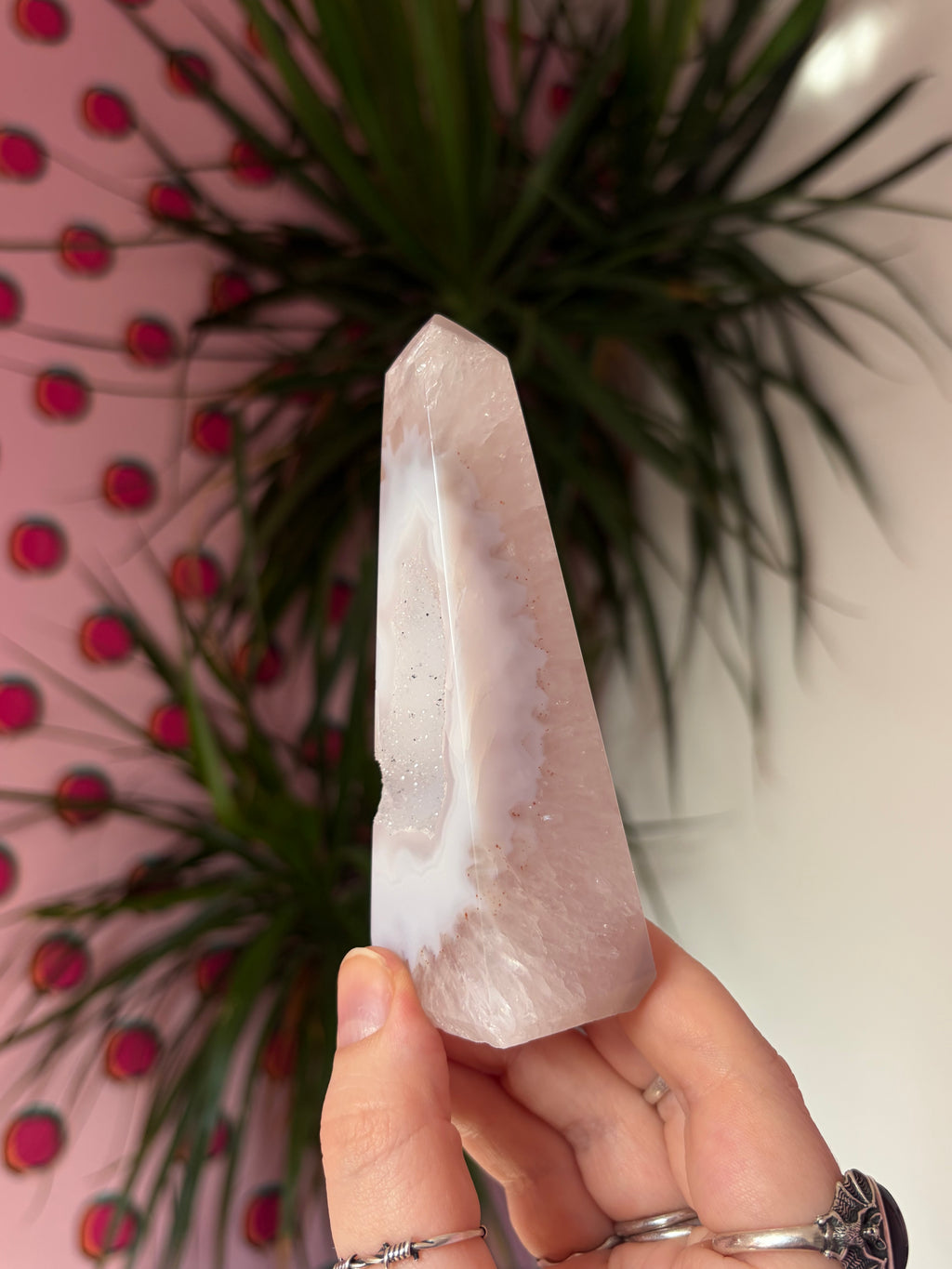 Sparkly druzy agate obelisk