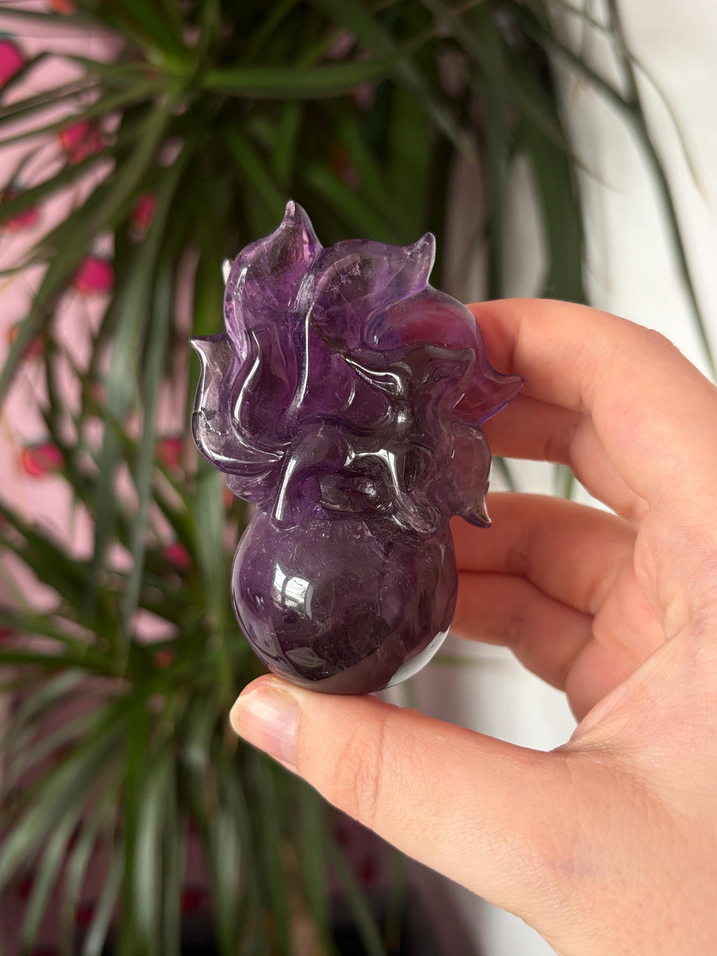 Amethyst Nine Tail Fox on Custom Stand