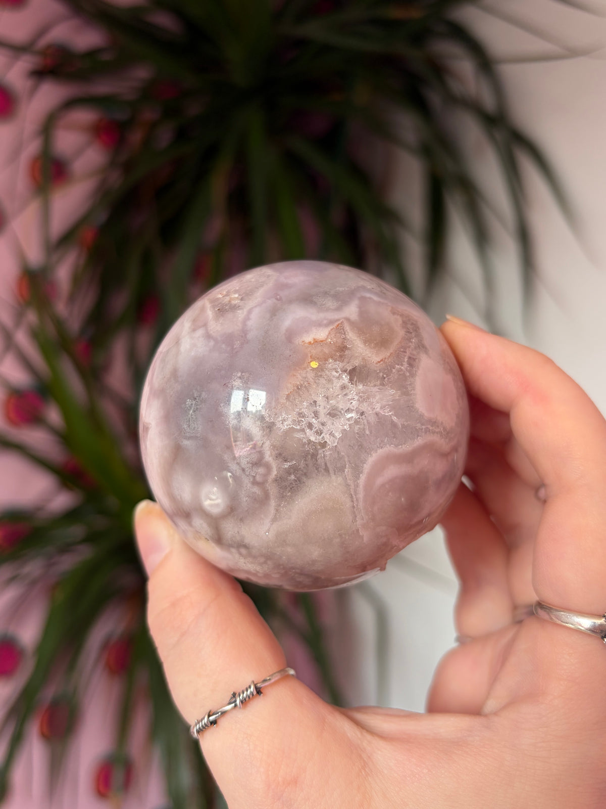 Flower Agate Sphere - Pink Toned with Druzy