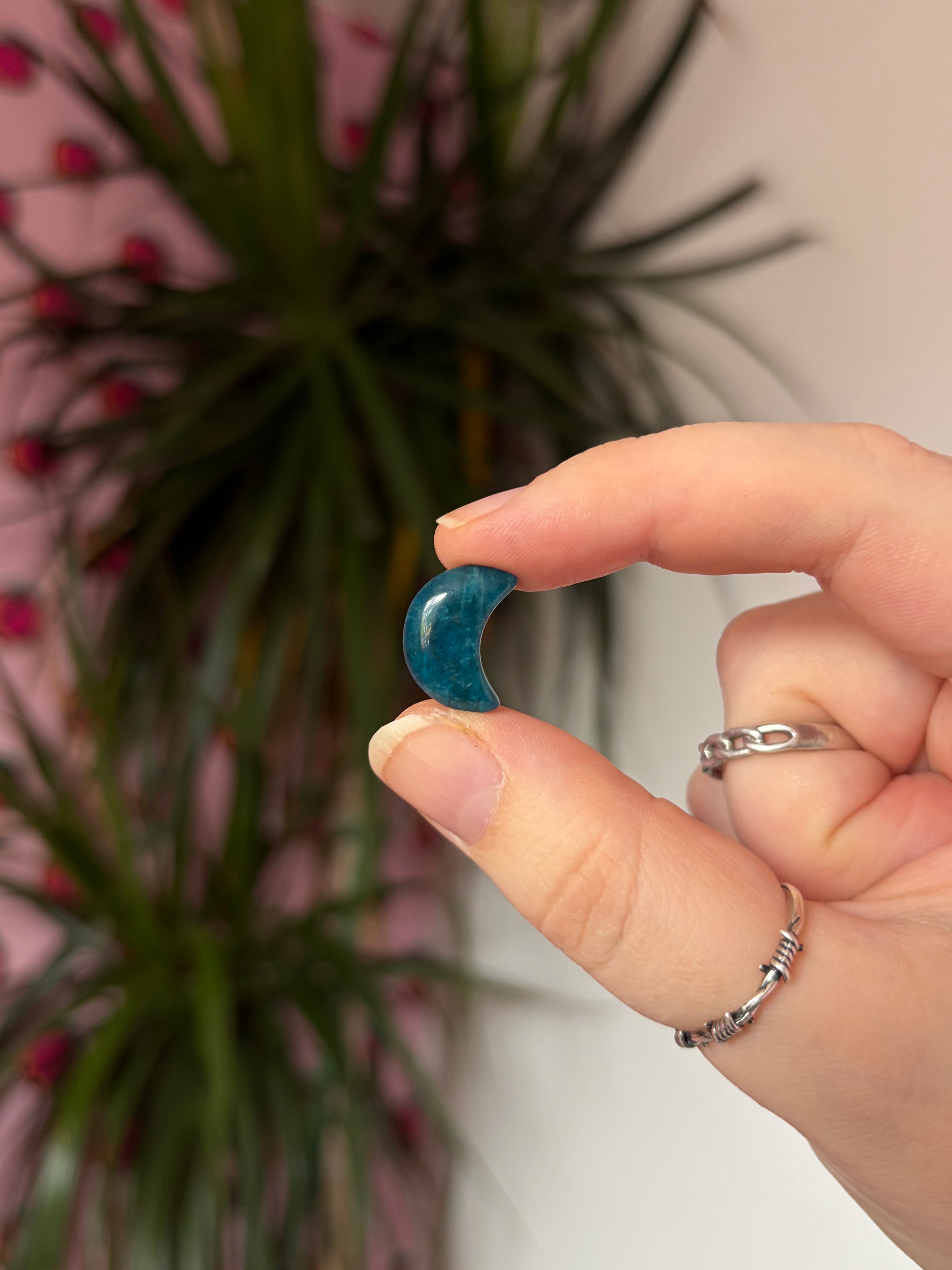 Tiny blue apatite moons