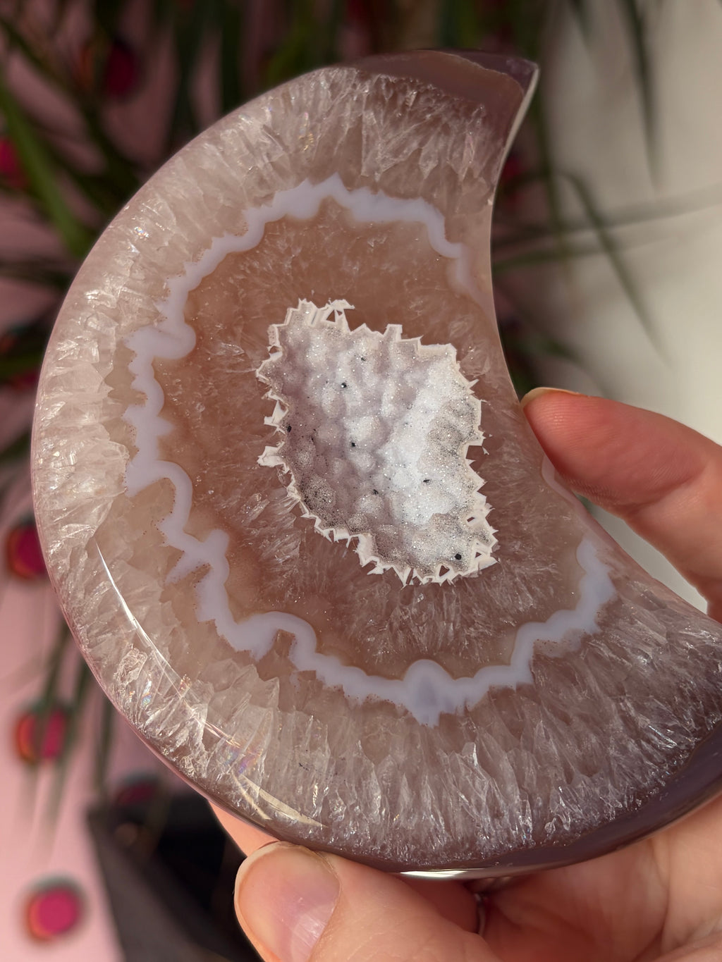 Big Druzy Agate Moon on stand