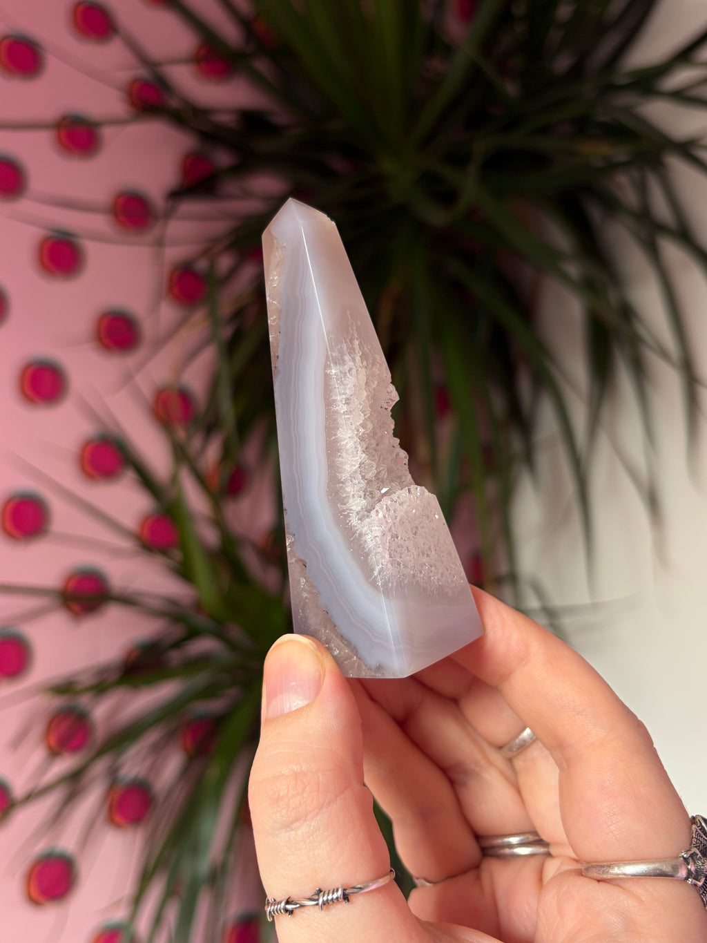 Blue toned druzy agate obelisk