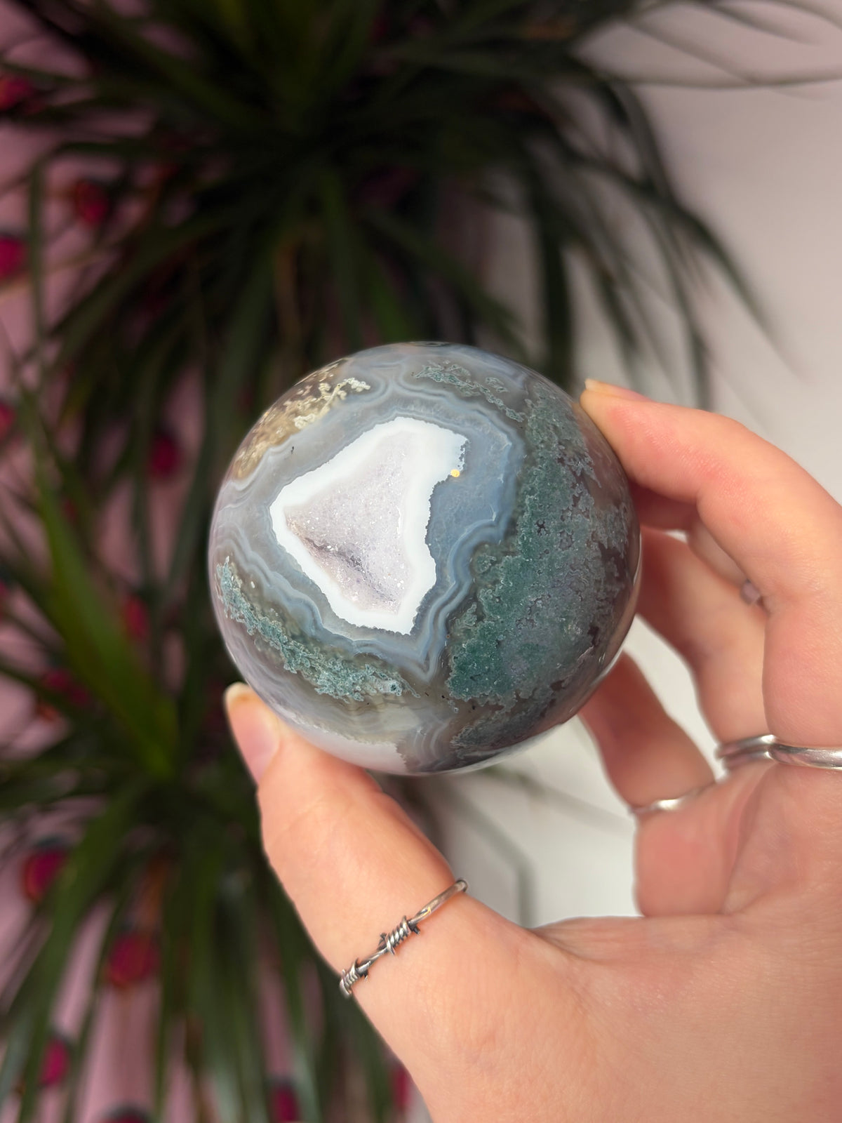 Moss Agate Sphere with Amazing Banding
