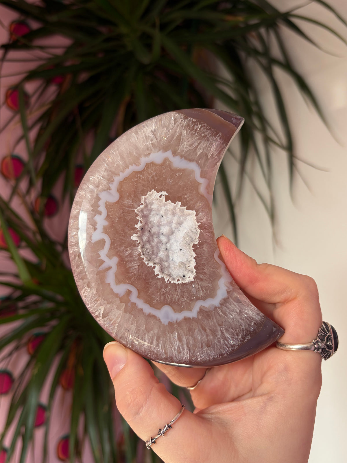 Big Druzy Agate Moon on stand