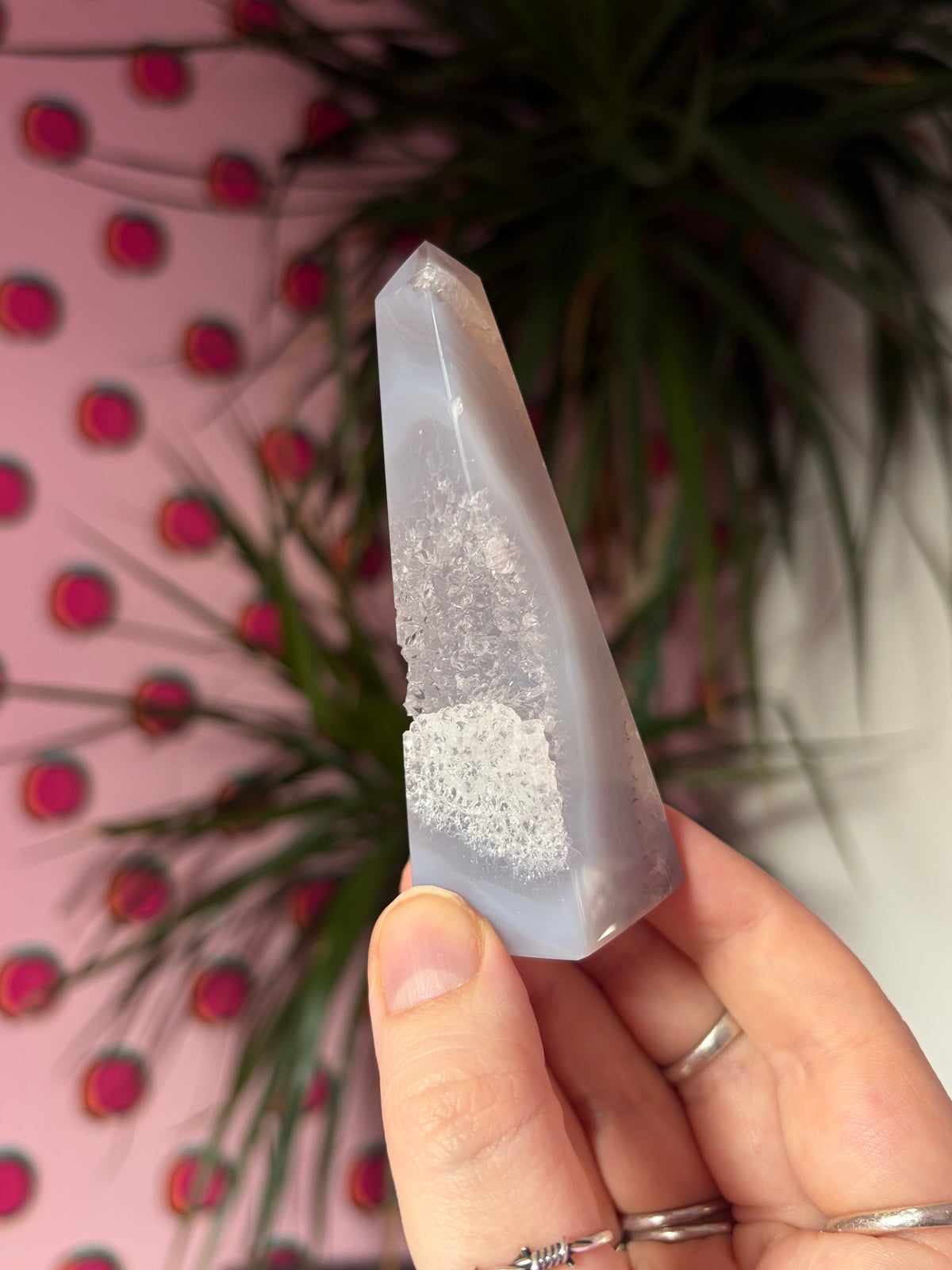 Blue toned druzy agate obelisk