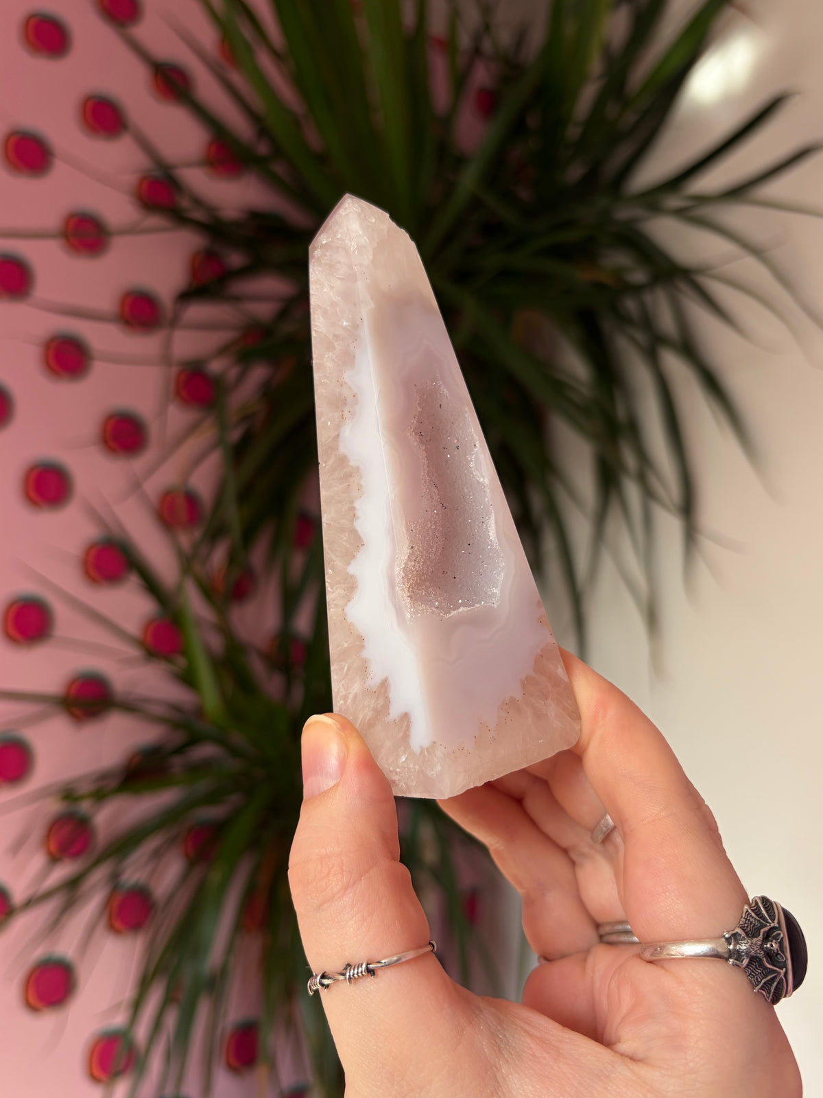 Sparkly druzy agate obelisk
