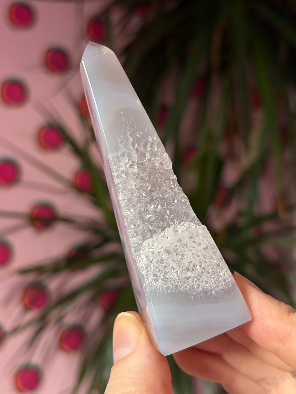 Blue toned druzy agate obelisk