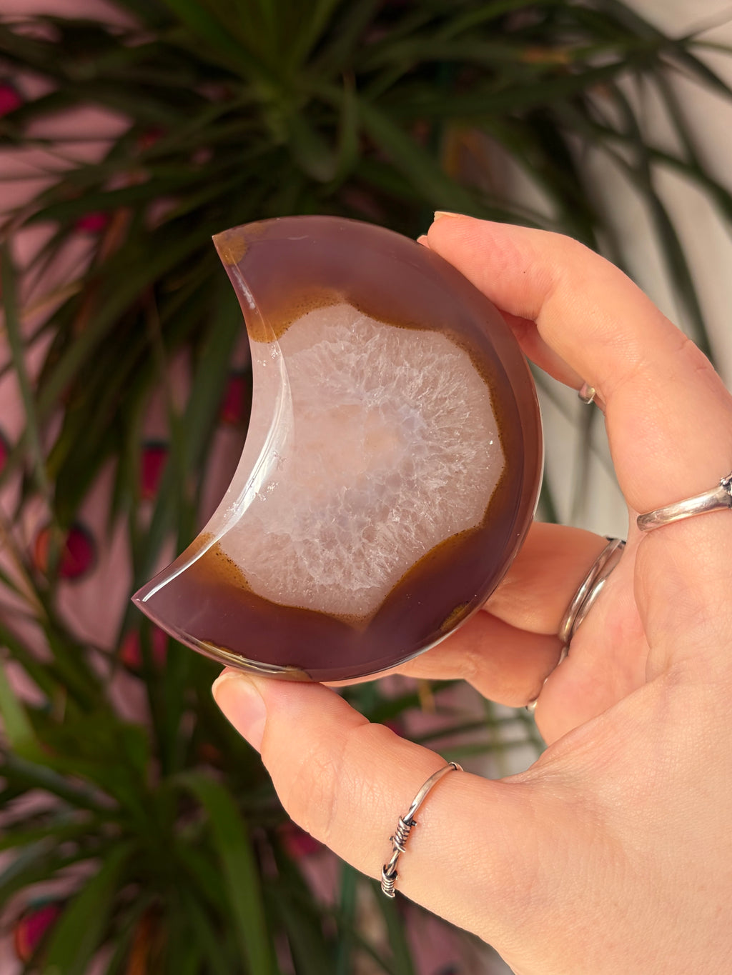 Druzy Agate Moon on stand