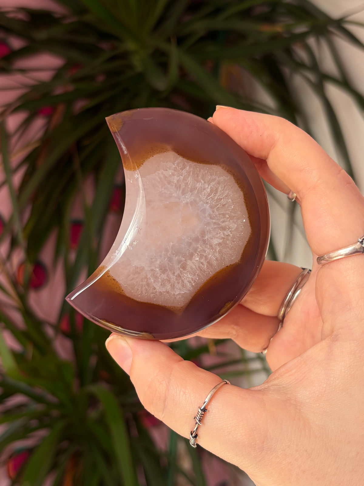 Druzy Agate Moon on stand