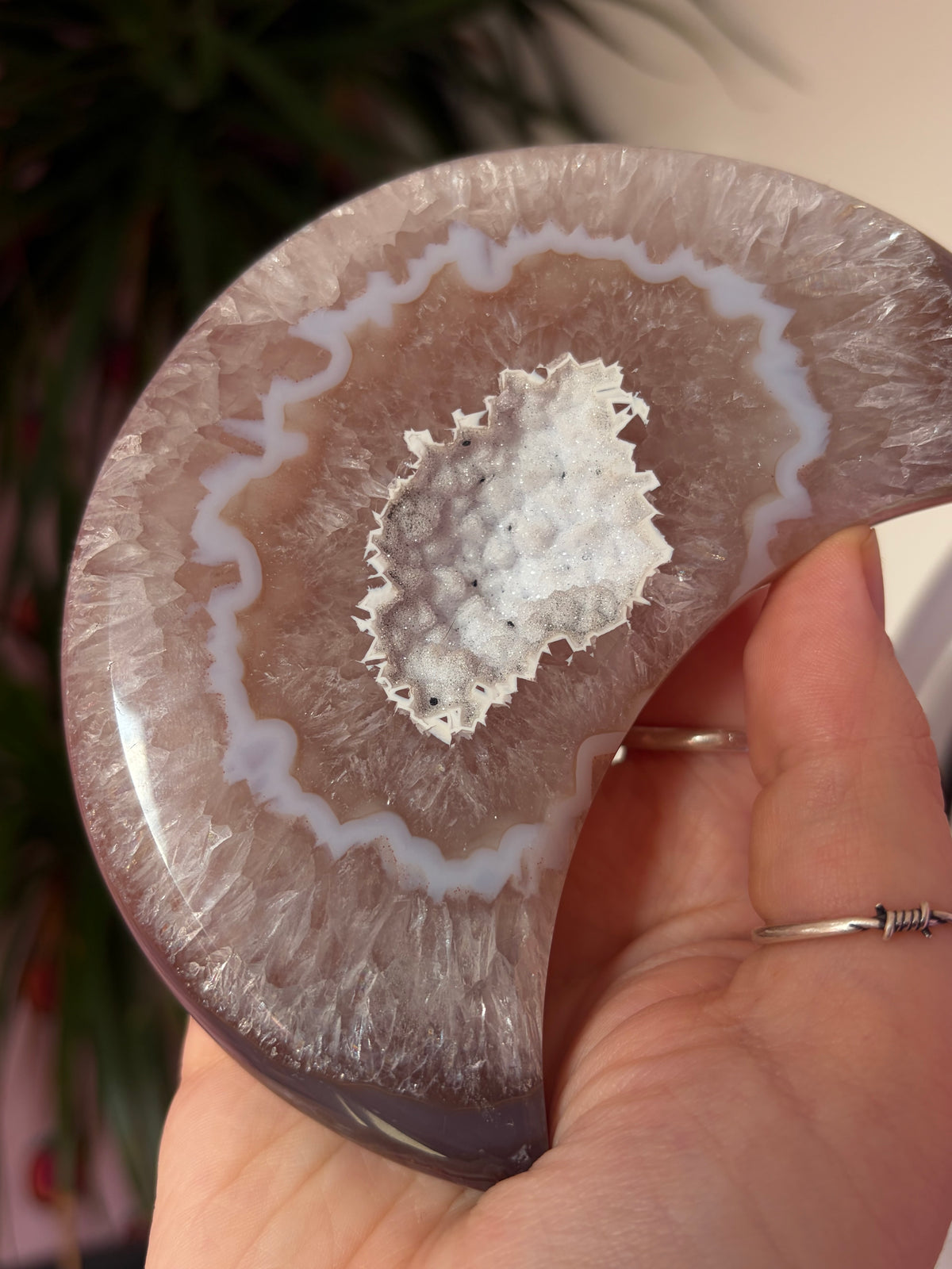 Big Druzy Agate Moon on stand