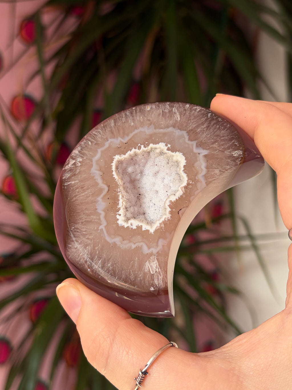 Druzy Agate Moon on stand