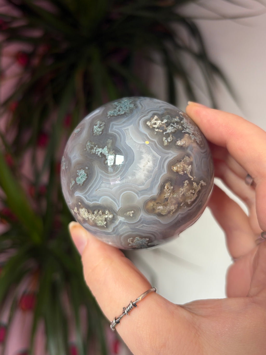 Moss Agate Sphere with Amazing Banding