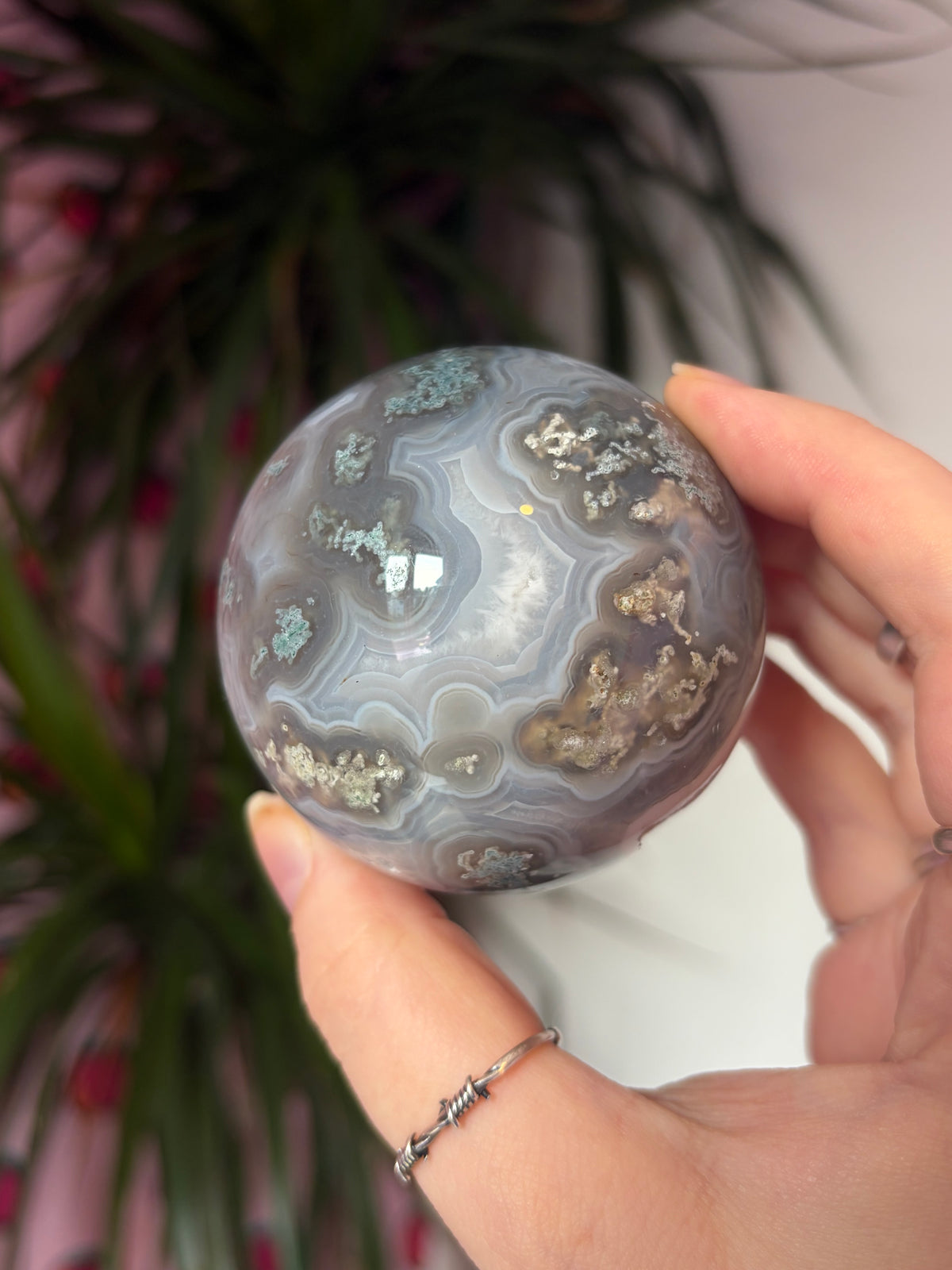 Moss Agate Sphere with Amazing Banding