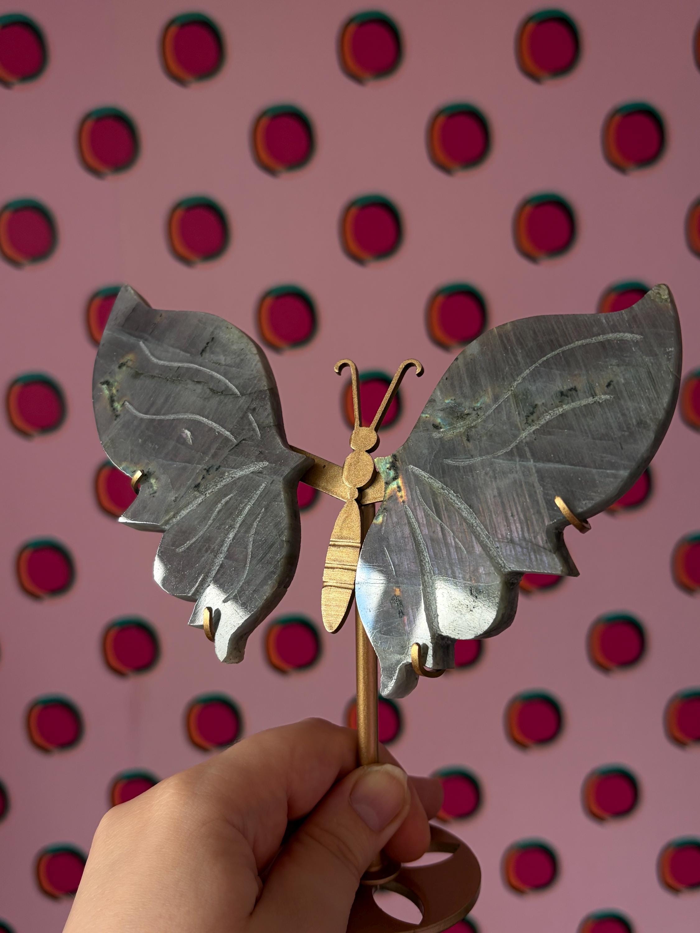 Labradorite Butterfly Wings with Custom Stand