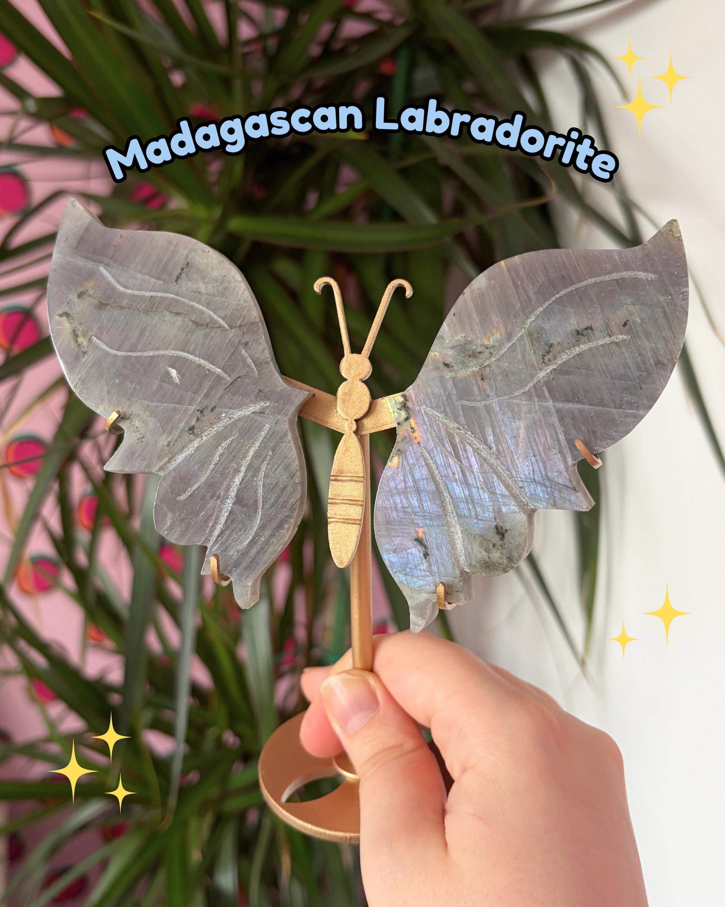 Labradorite Butterfly Wings with Custom Stand