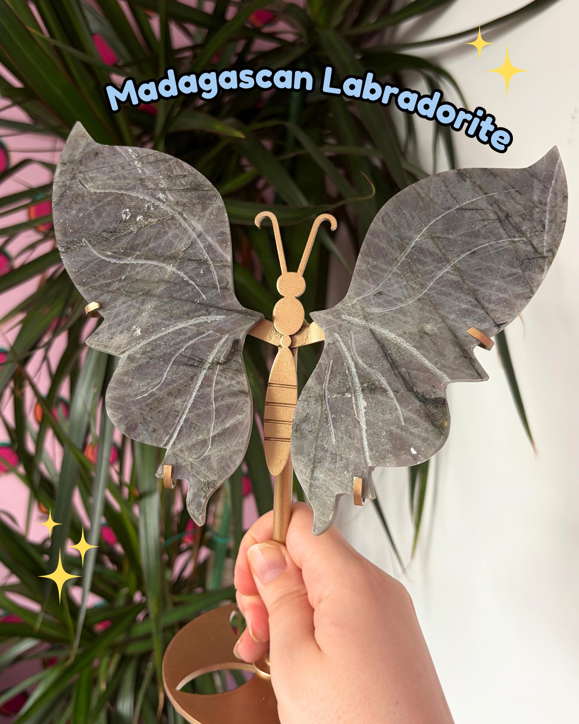 Labradorite Butterfly Wings with Custom Stand