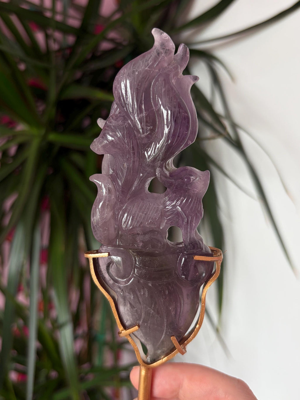 Amethyst Nine Tail Fox on Custom Stand