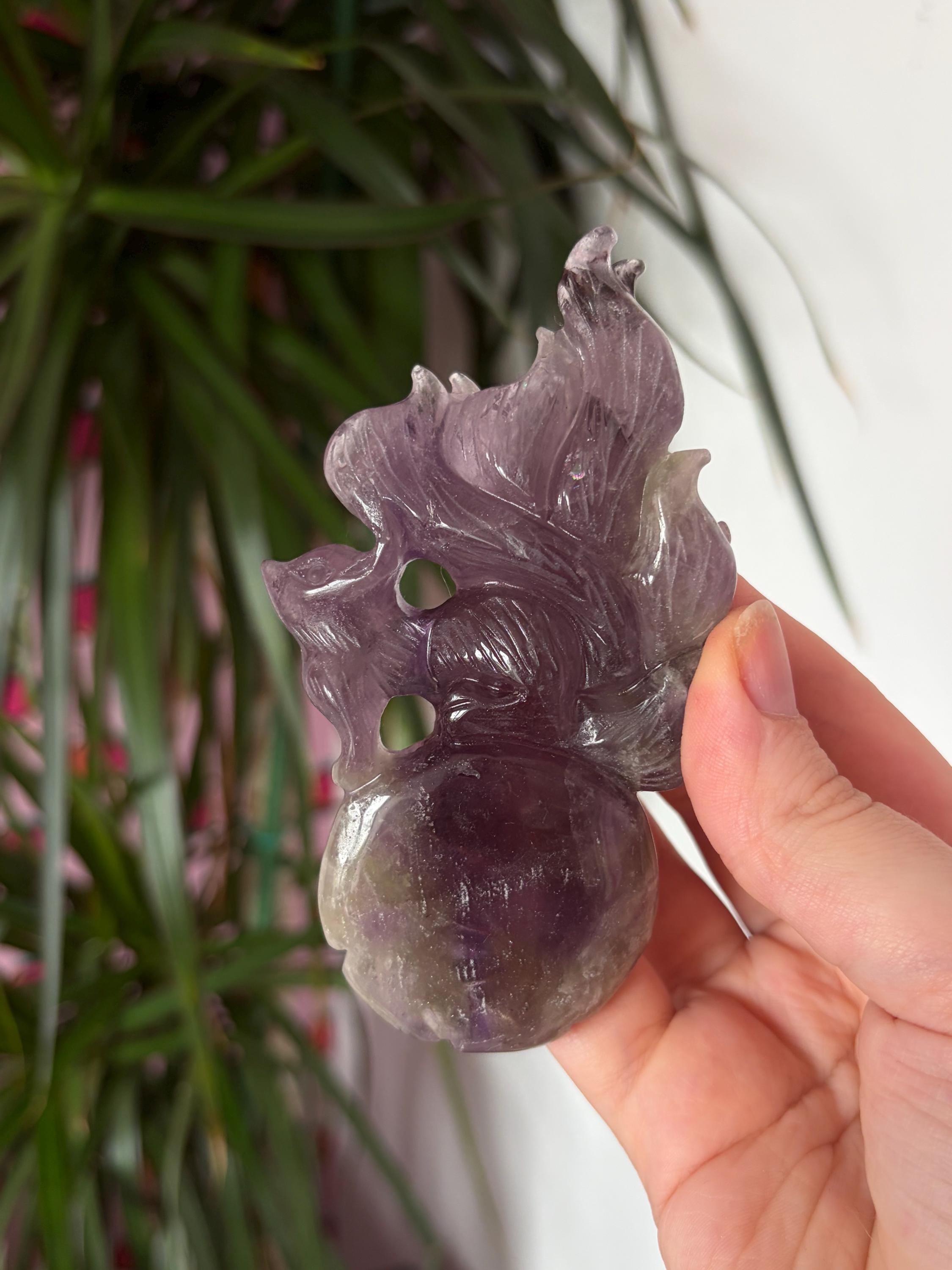 Amethyst Nine Tail Fox on Custom Stand