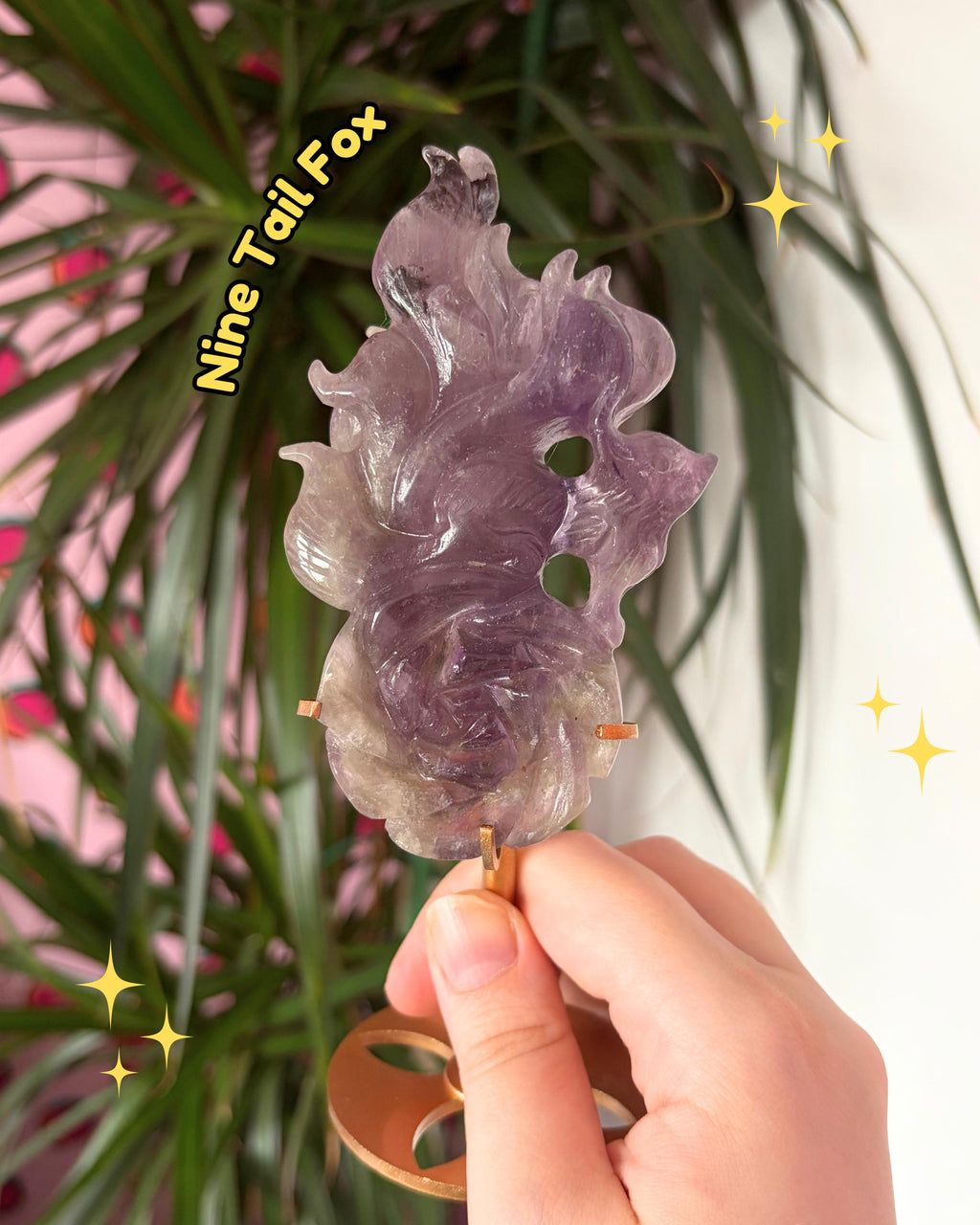 Amethyst Nine Tail Fox on Custom Stand